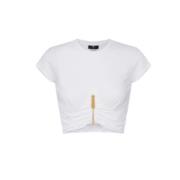 Elisabetta Franchi Vit Draperad Cup Cropped T-shirt White, Dam