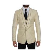 Dolce & Gabbana Beige Polka Dotted Slim Fit Blazer Beige, Herr