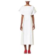 Plan C Modern Smock Klänning med Knappar White, Dam