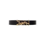 Saint Laurent Läderarmband med logotyp Black, Herr