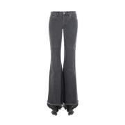 JordanLuca Flare Denim Jeans med Asymmetrisk Hem Gray, Dam