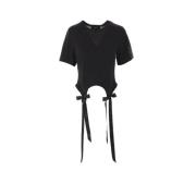 Simone Rocha Svart Cropped T-shirt med Asymmetrisk Nederkant Black, Da...