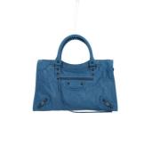 Balenciaga Denim Arena Läderhandväska med Nitar Blue, Dam