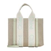 Chloé Beige Canvas Toteväska med Grön Läderrem Beige, Dam