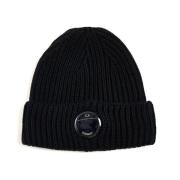 C.p. Company Svart Ribbstickad Ull Beanie Mössa Black, Herr