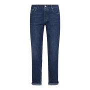 Brunello Cucinelli Mörkblå Tapered Denim Jeans Blue, Herr