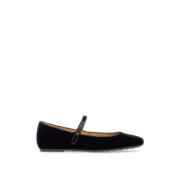 Tod's Velvet Ballerina Flats med Monogramknapp Black, Dam