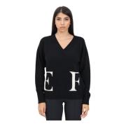 Elisabetta Franchi Svart V-ringad tröja med logoinlägg Black, Dam