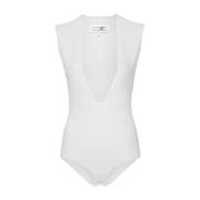 MM6 Maison Margiela Djup V-ringad Lycra Jersey Bodysuit Gray, Dam