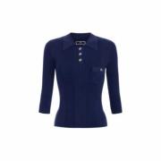 Elisabetta Franchi Navy Polo Skjorta 3/4 Ärm Metallknappar Blue, Dam