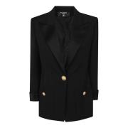 Balmain Satin Krage Figursydd Jacka Black, Dam