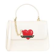 Love Moschino Ivory Handväska med Hjärta Charm Beige, Dam