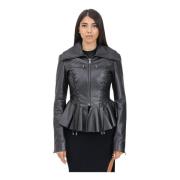 Versace Jeans Couture Svart läder peplum jacka Black, Dam