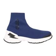 Neil Barrett Blåa Bolt Sock Sneakers med Sidologo Blue, Herr