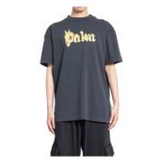 Palm Angels Brinnande Logotyp T-shirt Svart Guld Gray, Herr