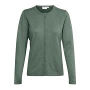 Saint Tropez Enkel Cardigan med Rund Hals och Knappstängning Green, Da...