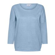 Saint Tropez Heather Melange Stickad Tröja med ¾ Ärmar Blue, Dam