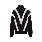 Saint Laurent Svart Chevron Ull Turtleneck Black, Herr