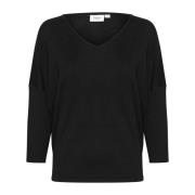 Saint Tropez V-ringad Stickad Pullover Lättviktskvalitet Black, Dam