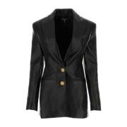 Balmain Stilren Svart Läderblazer Black, Dam