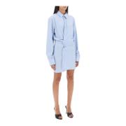 Off White Randig Poplin Mini Skjortklänning Blue, Dam