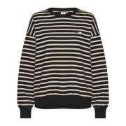 Saint Tropez Randig Sweatshirt med Broderad Detalj Black, Dam