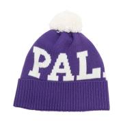 Palm Angels Lila och vit Logo Pom Pom Beanie Purple, Dam