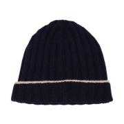 Brunello Cucinelli Navy Camel Beanie Hat Blue, Herr