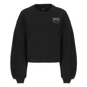 Pinko Svart Bomulls Sweatshirt med Strass Logo Black, Dam