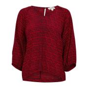 Soaked in Luxury Kvadratiskt Tryck Blus 3/4 Ärm Red, Dam