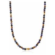 Nialaya Beaded Necklace with Dumortierite, Brown Tiger Eye, and Gold Y...