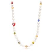 Nialaya Mens Smiley Face Pearl Choker with Assorted Beads Yellow, Herr