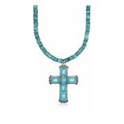 Nialaya Beaded Turquoise Choker with Statement Cross Green, Dam