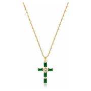 Nialaya Womens Green CZ Cross Necklace Yellow, Dam