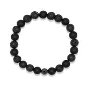 Nialaya Mens Wristband with Lava Stone, Matte Onyx and Black Logo Ball...