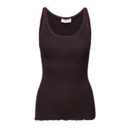 Rosemunde Feminin Silkkant Topp Mörk Espresso Brown, Dam