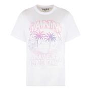 Ganni Ribbad Bomull Crew-Neck T-shirt White, Dam