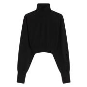 Sportmax Svart Ull Mock Neck Tröja Black, Dam