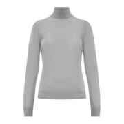 Saint Laurent Ullturtleneck med broderat logotyp Gray, Dam