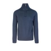 Paolo Pecora Blå Ull Slim Fit Half-Zip Tröja Blue, Herr