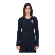 Ralph Lauren Blå Crew-Neck Sweater med Dekorativa Knappar Blue, Dam