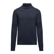 BomBoogie Varm Ribbad Bomull Turtleneck Blue, Herr