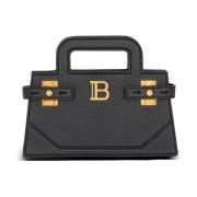 Balmain Liten B-Buzz Top Handle-väska i kornläder Black, Dam