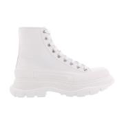 Alexander McQueen Läder Boot Mönster Sneakers Röd White, Dam