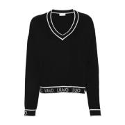 Liu Jo Intarsia-Knit Logo Stripe Sweater Black, Dam