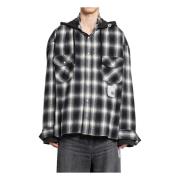 Mihara Yasuhiro Rutig Hoodie Skjorta med Tryckknappar Black, Herr