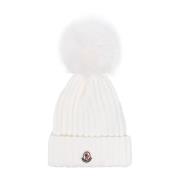 Moncler Vit Stickad Pompom Mössa White, Dam