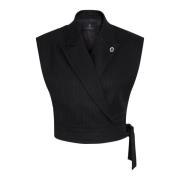 Bruuns Bazaar Elegant Pinstripe Waistcoat Blazer Black, Dam