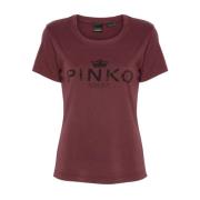 Pinko Bordeaux Röd Logo Print Crew Neck Red, Dam