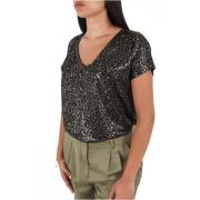 Molly Bracken Leopardmönstrad T-shirt - Kort ärm Black, Dam